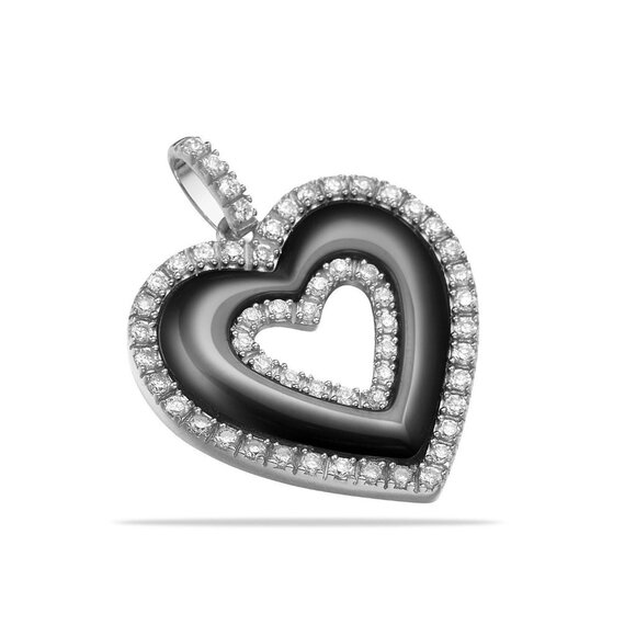 Ceramic and Sterling Silver Center Heart Pendant with Simulated Diamonds - Picture 4 of 5